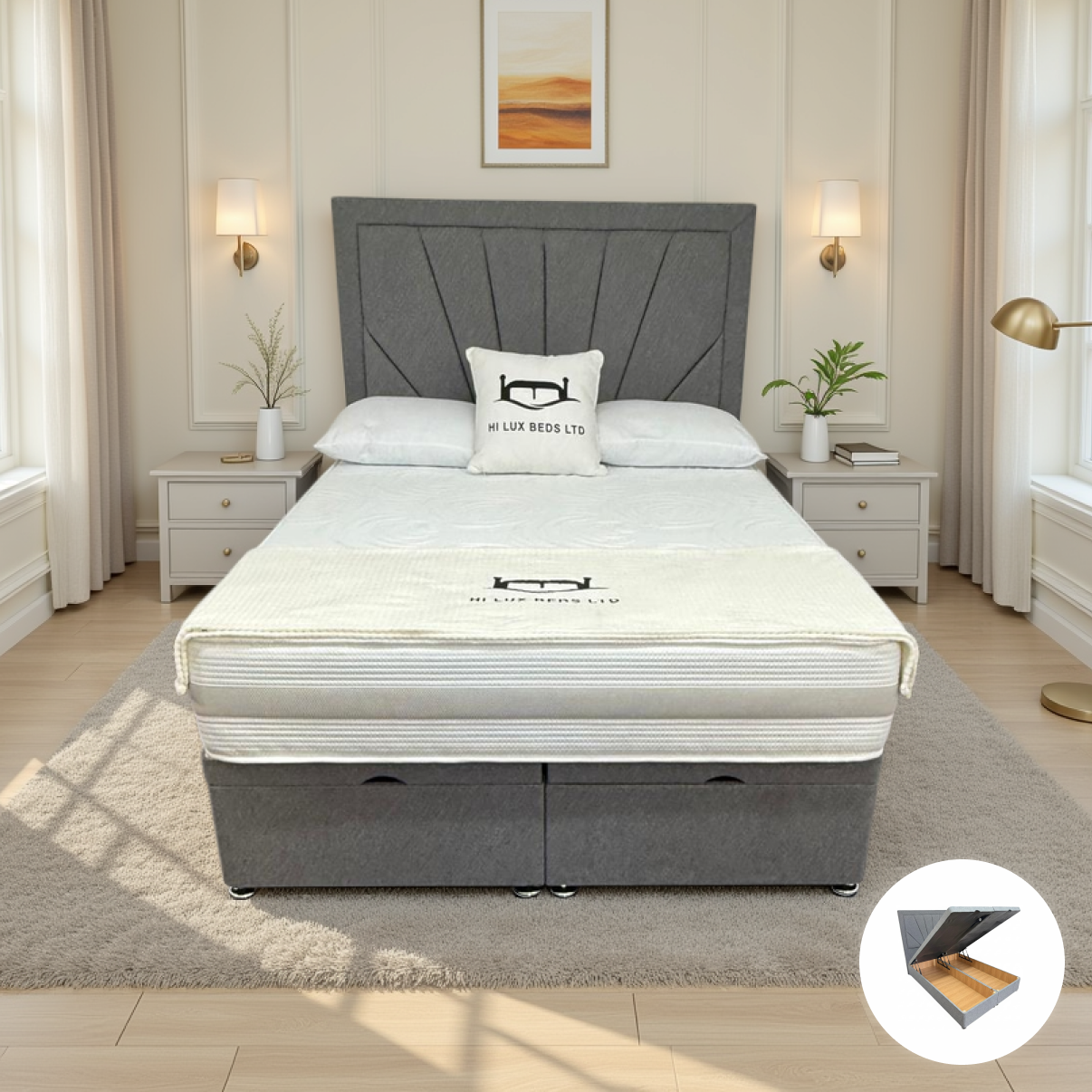 Fan Border Storage Ottoman Divan Bed