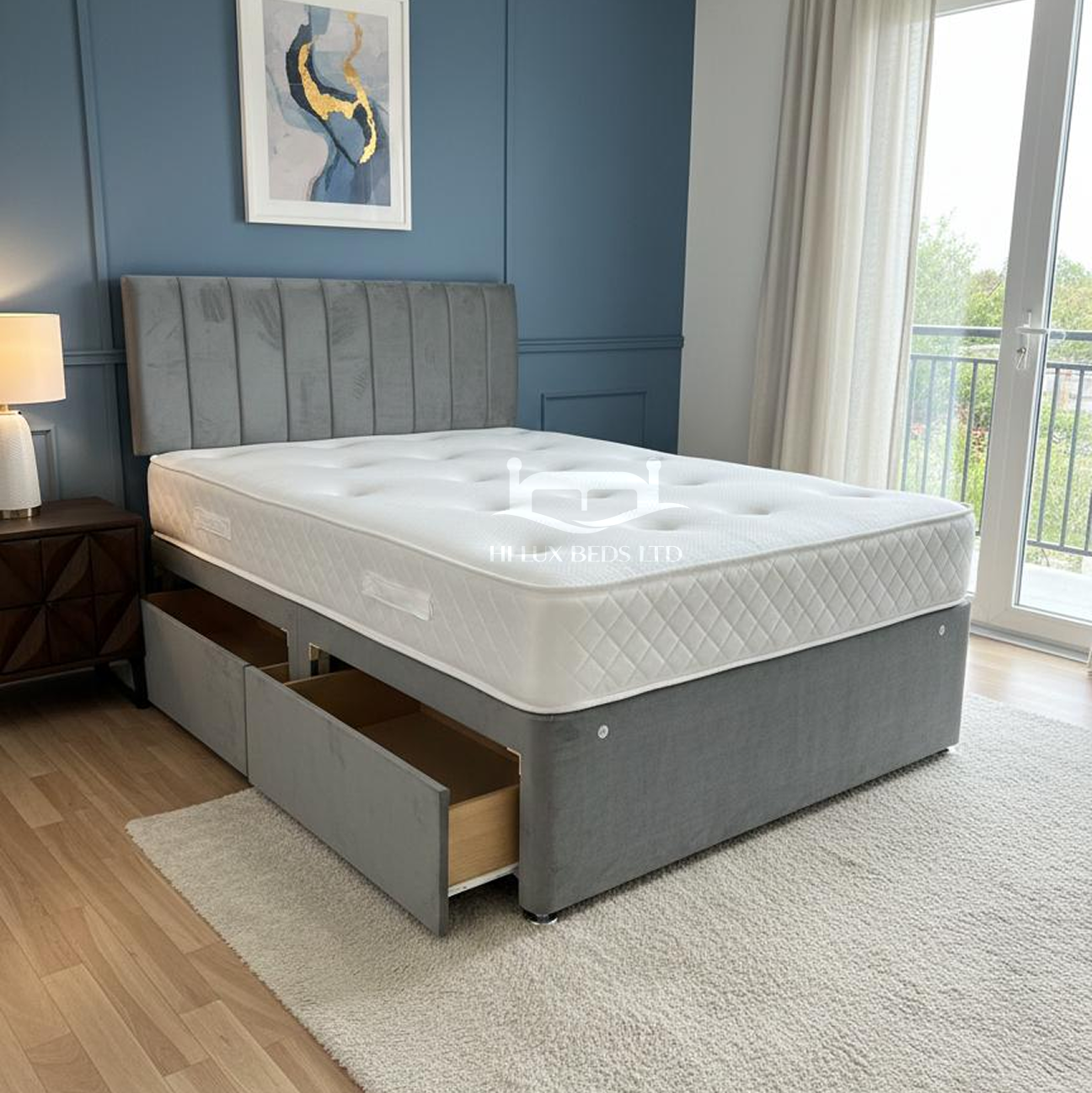 Vertical Panel Divan Bed with 20" Headboard