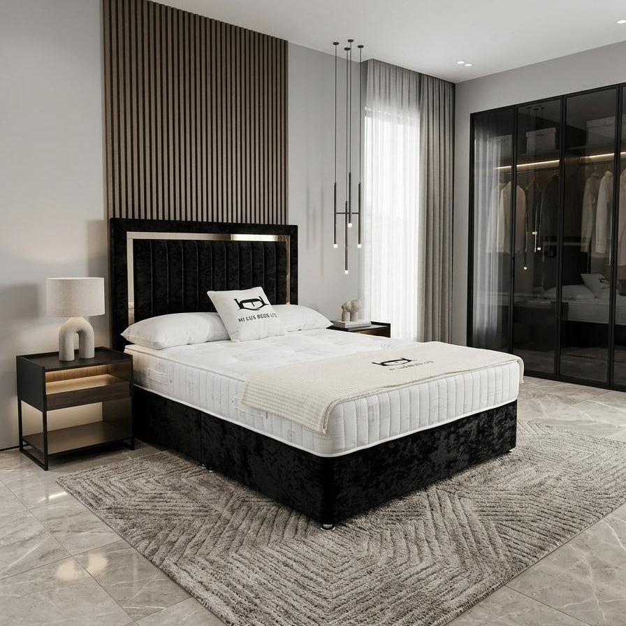 Modern bedroom with a bed, nightstands, and a wardrobe.