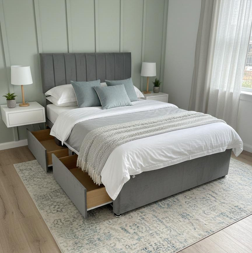 Vertical Panel Divan Bed with 20" Headboard