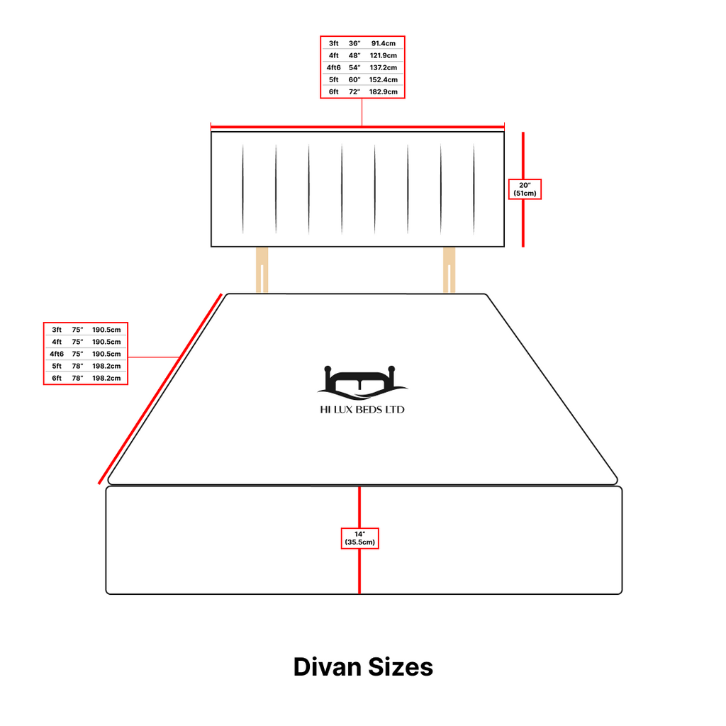 Horizontal Panel Divan Bed with 20" Headboard